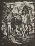 Armando Baldinelli, Anni Frenda – La Bella e il Cavaliere (The Cold Years – The Beauty and the Knight), woodcut on onion skin paper