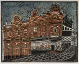 Allison's, Church Street, Pietermaritzburg by Carola Brotherton, colour linocut on paper, offered Feb 2025