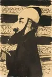 Pieter van der Westhuizen, Bearded Man with Yarmulke in Profile, ink on paper