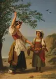 Luigi Rubio, Orange Pickers, oil on canvas