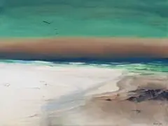 Margot Gawith, Beach Shoreline with Seagulls, oil on canvas