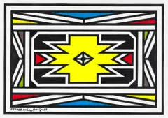 Esther Mahlangu, Untitled (Ndebele Pattern with Yellow), acrylic on canvasboard