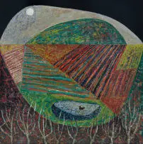 Nicolaas Maritz, Duck in a Pond by Moonlight, enamel on board