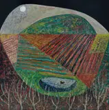 Nicolaas Maritz, Duck in a Pond by Moonlight, enamel on board