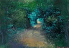 Anton Uys, Some Lone Forest Place, oil on photographic print laid down on board