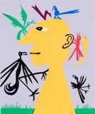 Walter Battiss, Yellow Head with Birds, colour screenprint on paper