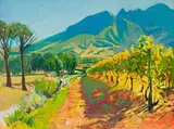 Philip Erskine, Cape Landscape with Vineyard, oil on board