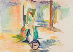 Albert Adams, Girl on a Scooter, Salzburg, watercolour on paper