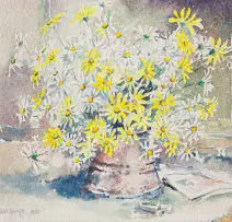 Daisies in a Copper Pot by Bransom William Strapp, watercolour on paper, sold Feb 2025