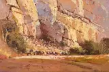 Cattle on a Dust Road by Adriaan Boshoff, oil on canvas laid down on board, offered Feb 2025