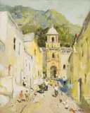 Terence McCaw, Pink Mosque Simon's Town, oil on canvas laid down on board
