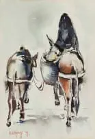 Bransom William Strapp, Donkeys with Basket and Rider, watercolour and pencil on paper