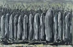 Asanda Dredunik Kupa, Grey Figures, oil on canvas