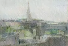 John David Ferguson, Church Spire, oil pastel on paper