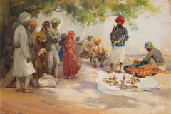 Frank Dean, Snake Charmers, India, watercolour and oil pastel on paper