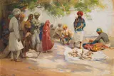 Frank Dean, Snake Charmers, India, watercolour and oil pastel on paper