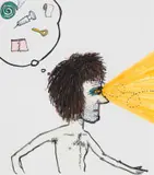 David Shrigley and Yoshitomo Nara, Untitled (Junkie), 2002, mixed media on paper
