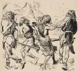Zdeněk Burian, Cave Men, ink and gouache on paper