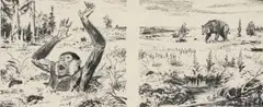 Zdeněk Burian, Ape in Quicksand and Roaming Bear, ink and gouache on paper
