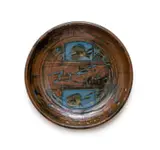 Bruce Walford, Charger with decorative motifs, brown- and blue-glazed earthenware