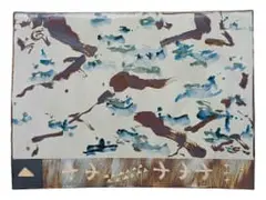 Andrew Walford, Large tile with decorative markings and motifs, white-, blue- and brown-glazed earthenware