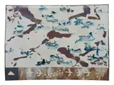 Andrew Walford, Large tile with decorative markings and motifs, white-, blue- and brown-glazed earthenware