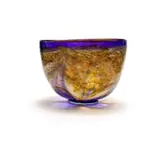Liz Lacey, Large bowl, purple cased glass with white and yellow pattern