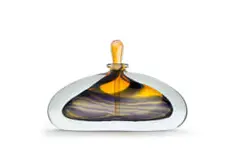 David Reade, Perfume bottle with stopper, clear cased glass with yellow and purple swirls