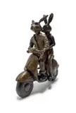 Carol Cauldwell, Rabbits on a Scooter, bronze with a brown patina