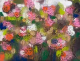 Jan-Henri Booyens, Abstract Flowers, spray paint and sgraffito on panel