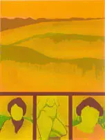 Herman Van Nazareth, Orange Landscape wth Figures, colour screenprint on paper