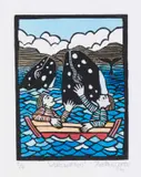 Theo Paul Vorster, Whale Watchers, colour linocut on paper