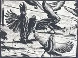 Colbert Mashile, Pigeons, linocut on paper