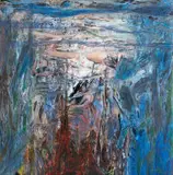 Pascual Tarazona, Abstract in Blue, mixed media with oil on card