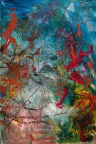 Jonathan Stone, Distant View, oil and book pages on canvas