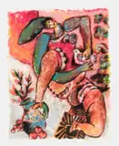 Théo Tobiasse, Untitled (Figure with Bird), colour lithograph on paper