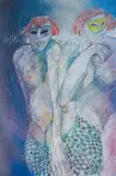 André Naudé, Two Figures Wearing Masks, mixed media on paper laid down on board
