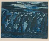 Peter Clarke, Blue Monday, colour-reduction linocut on Japanese rice paper