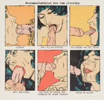 Boerenooientjies Hou van Pielsuig (Boer Girls Like to Suck Dick) by Anton Kannemeyer, colour screenprint on paper, sold Mar 2025