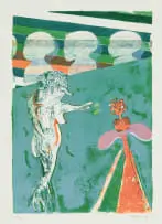 Breyten Breytenbach, Anthropomorphic Figures with Heads, colour lithograph on paper