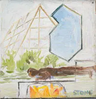 Glasshouse by Simon Stone, oil on cardboard, sold Mar 2025