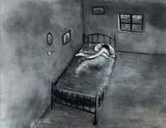 Gerhard Marx, Sleeping Figure, charcoal on paper laid down on board
