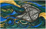 Cecil Skotnes, The Jonge Thomas Capsizes, number 9 from The White Monday Disaster portfolio, colour woodcut on paper