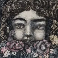 Eris Silke, Cherub and Roses, oil on canvas