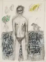 Leon Vermeulen, Figure and Hyena, mixed media on paper