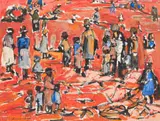Abraham Jacobus (Appie) van Wyk, Figures in a Red Landscape, oil on canvas laid down on board