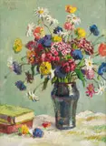 Gregoire Boonzaier, Still Life with Flowers and Books