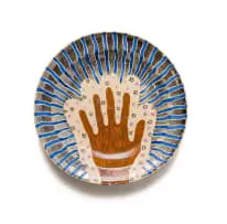 John Leask Nowers, Plate with a hand motif, painted and glazed ceramic