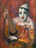 Carl Büchner, Clown with Banjo, oil on canvas laid down on board