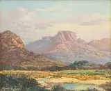 Gabriel de Jongh, Landscape with River, Trees and Mountains, oil on canvas